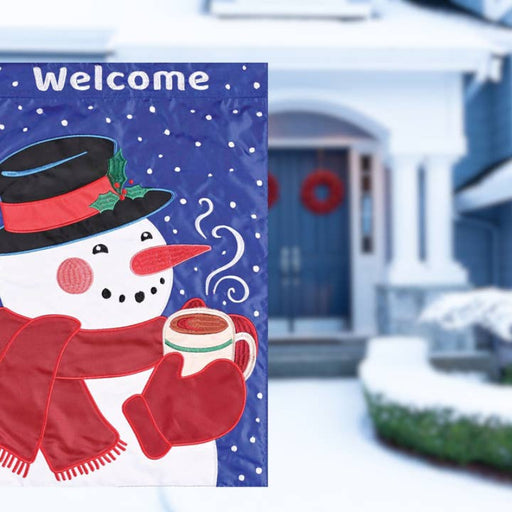 Hot Cocoa Snowman Welcome Garden Flag