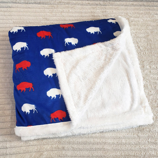 Large Blue and Red Buffalo Fleece Blanket