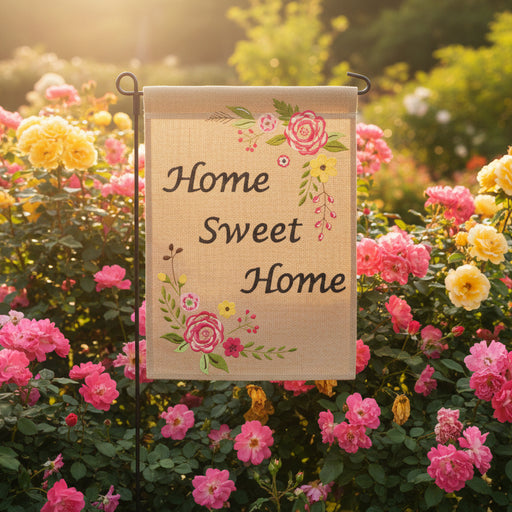Spring Rose Home Sweet Home Burlap Garden Flag