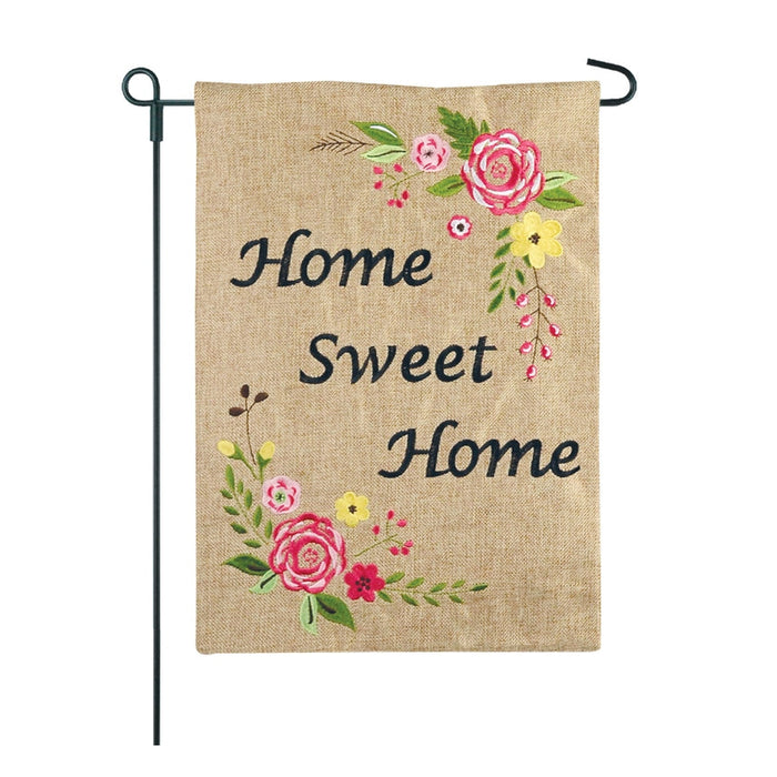 Spring Rose Home Sweet Home Burlap Garden Flag