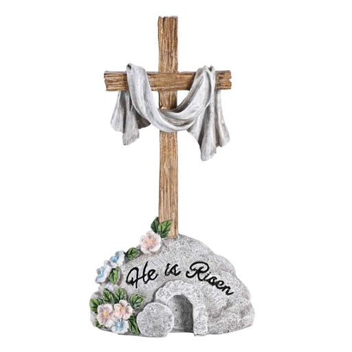 He is Risen Cross On Stone Resin Figurine