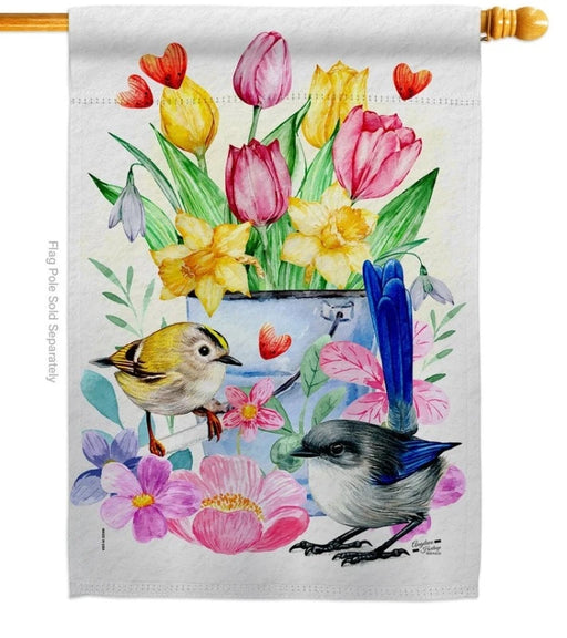 Spring Birdies Floral Banner Flag
