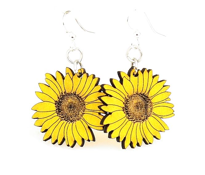 Detailed Sunflower Wood Earrings