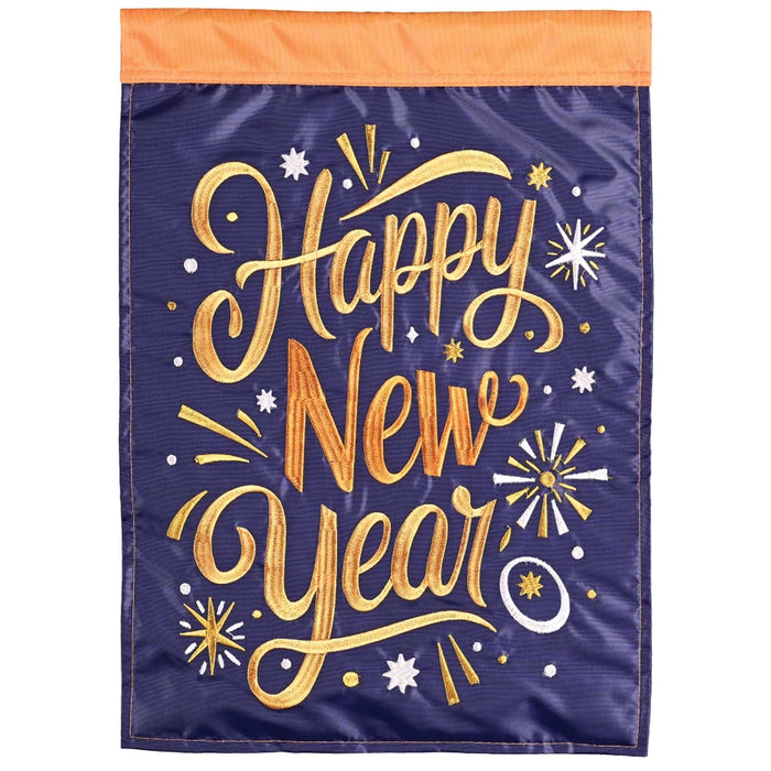 Happy New Year Embroidered Garden Flag
