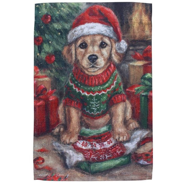 Christmas Puppy Mischief Garden Flag