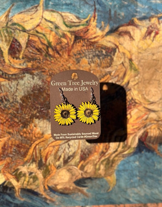 Detailed Sunflower Wood Earrings