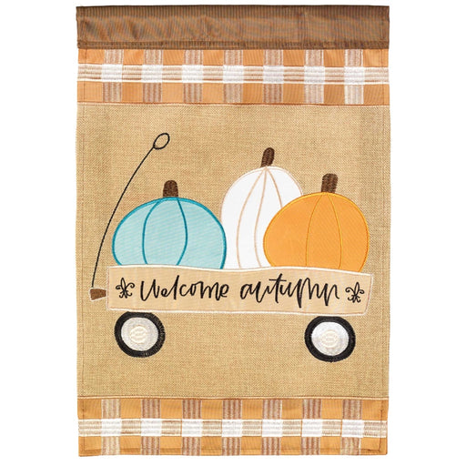 Welcome Autumn Wagon Burlap Banner Flag