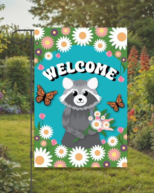 Welcome Raccoon Garden Flag