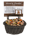 Decorative basket with small mice and stones labeled 'Blessed & Thankful' on a white background