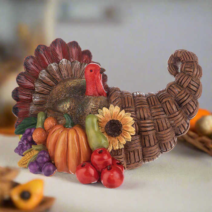 Curled Cornucopia Turkey Figurine