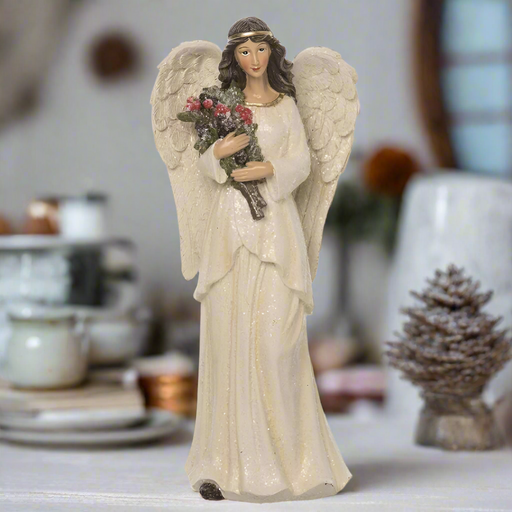 12" Snowy White Glitter Angel Figurine