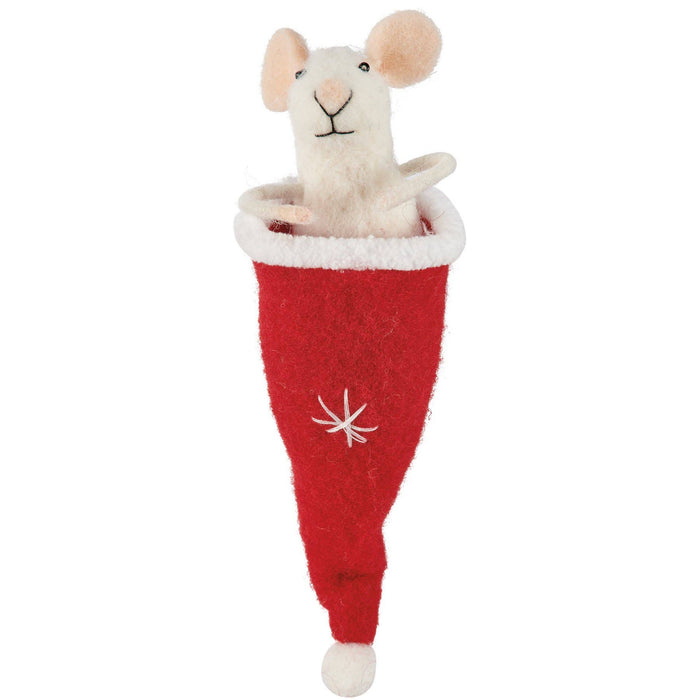 Santa Hat Mouse Critter Ornament