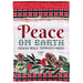 Christmas garden flag with 'Peace on Earth' text and plaid border