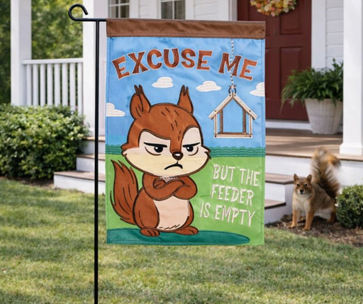 Squirrel Excuse Me Applique Garden Flag