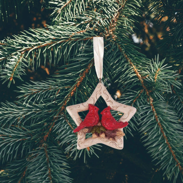 White Star with Cardinals Ornament
