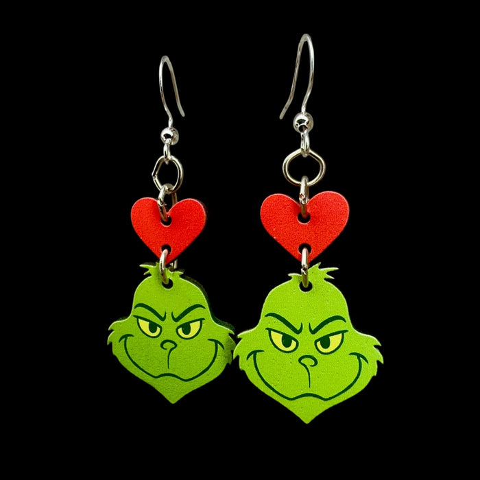 Green Gurmudgeon Heart Wood Earrings