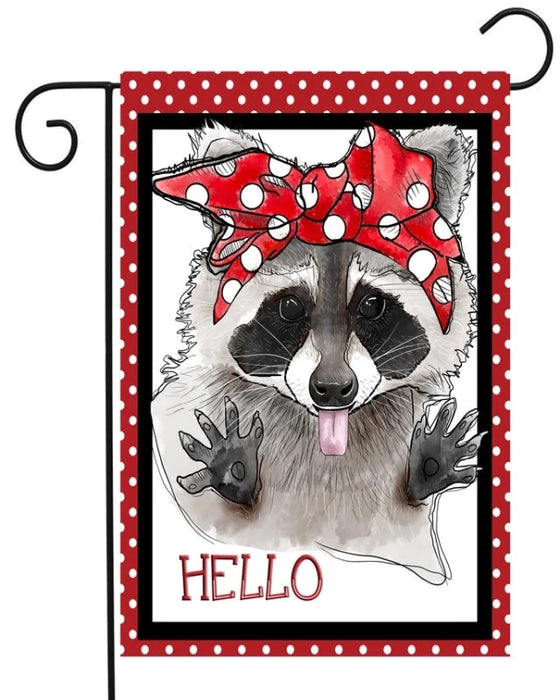 Hello Raccoon Bandana Garden Flag