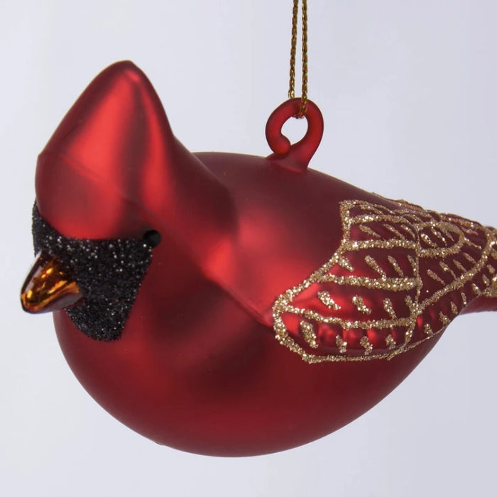 Glass Cardinal Ornament w/ Glitter Accents