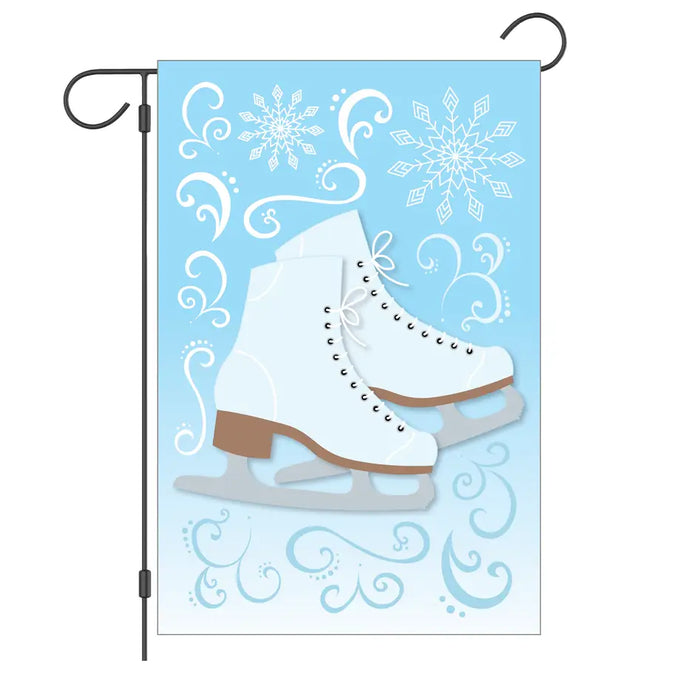 White Ice Skates Garden Flag