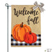 Welcome Fall Blue Buffalo Plaid Pumpkins Burlap Garden Flag