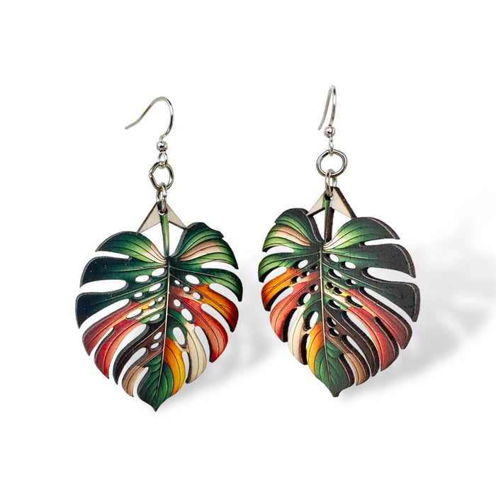 Monstera Leaf Wood Earrings