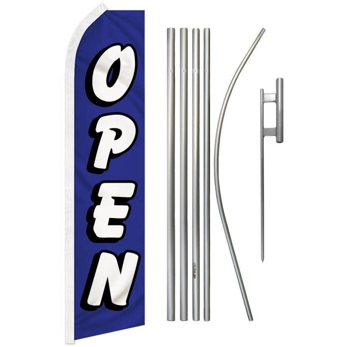 11.5' Open Blue and White Feather Flag & Pole Kit