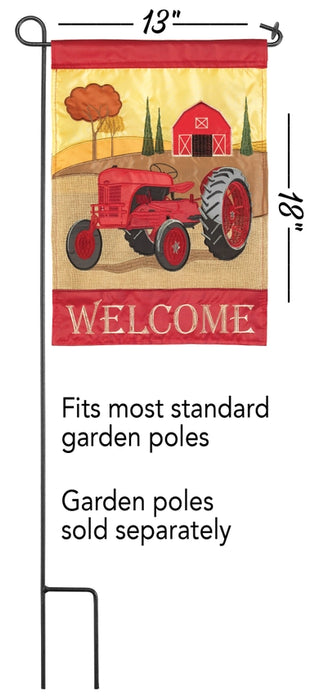 Welcome Fall Tractor Applique Garden Flag
