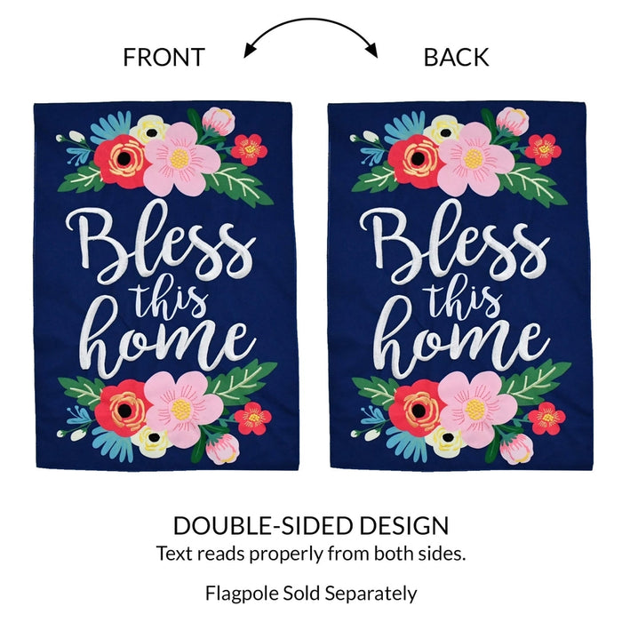 Bless This Home Floral Burlap Garden Flag