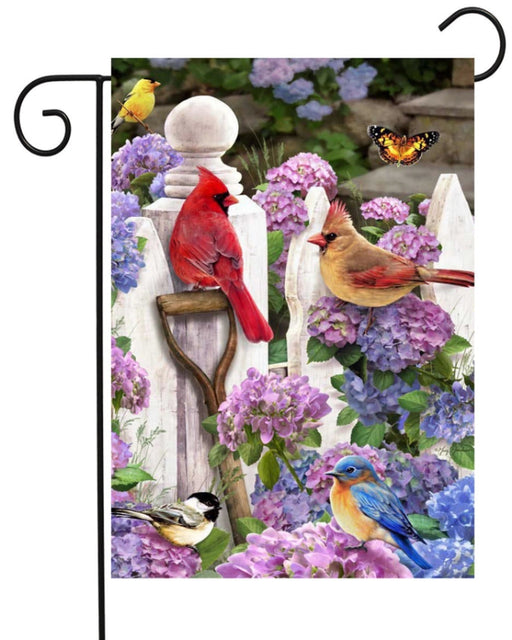 White Fence Bird Gathering Garden Flag