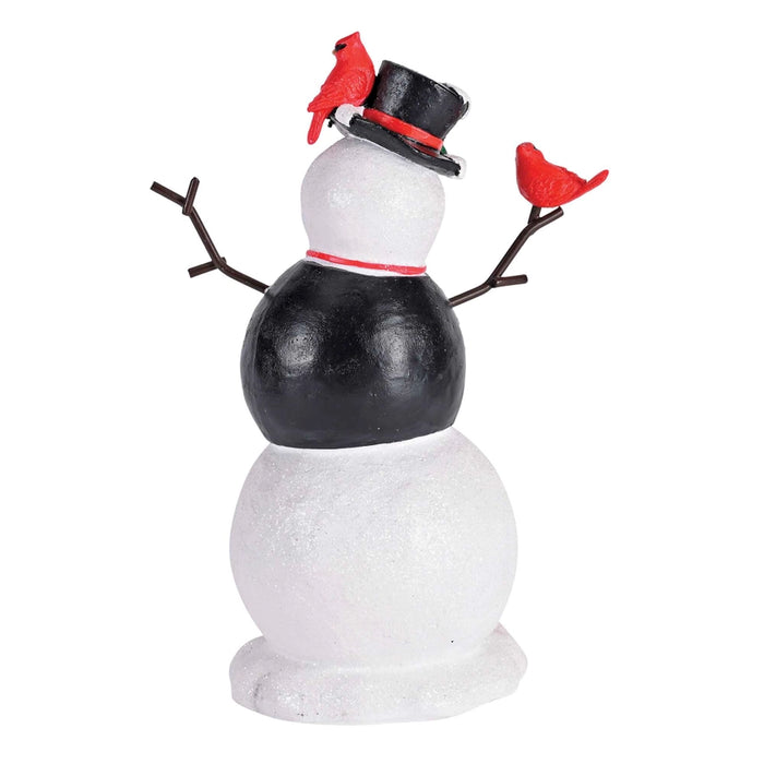 Glittery Snowman Figurine with Cardinals