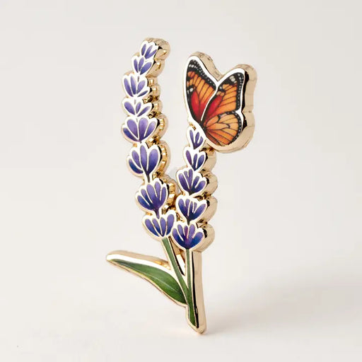 Lavender & Butterfly Enamel Lapel Pin