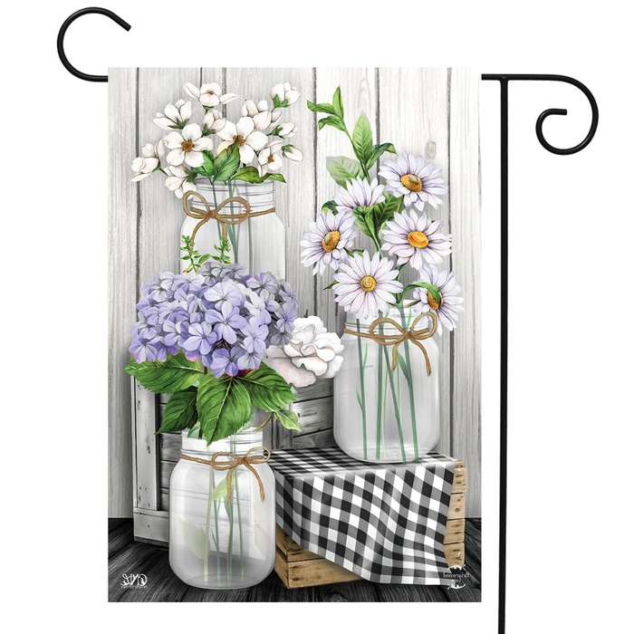 Checkered Mason Jars Garden Flag