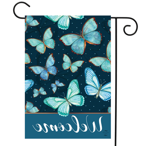 Blue Butterflies Welcome Garden Flag