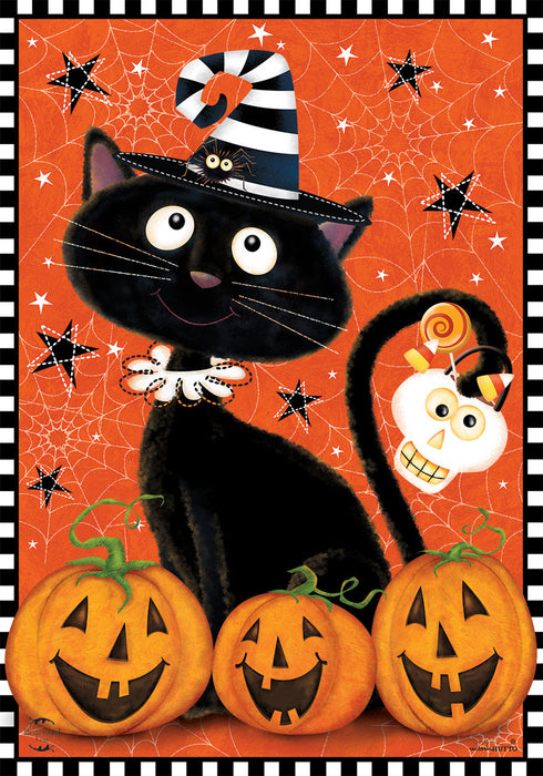Black Kitty Halloween Banner Flag