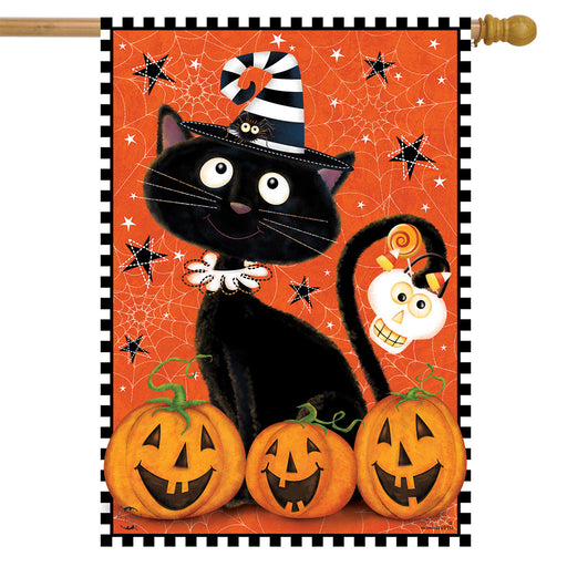 Black Kitty Halloween Banner Flag