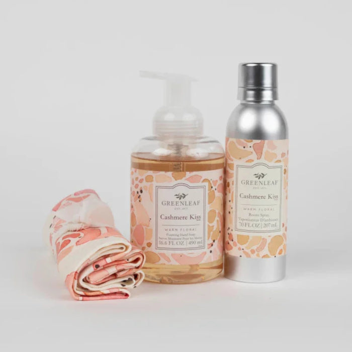 Cashmere Kiss - Warm Floral Foaming Hand Soap, Non-Aerosol Room Spray, and Tea Towel Gift Set