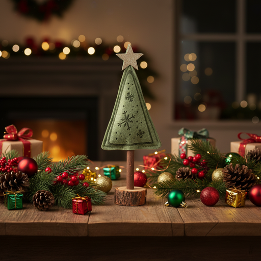 8.25" Felted Tree Snowflake on Wood Stand