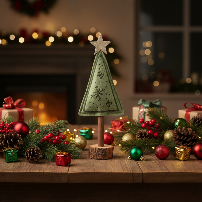 8.25" Felted Tree Snowflake on Wood Stand