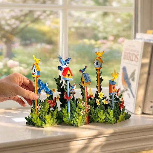 Mini Birdhouse Garden Accordion Scene w/ Note Card