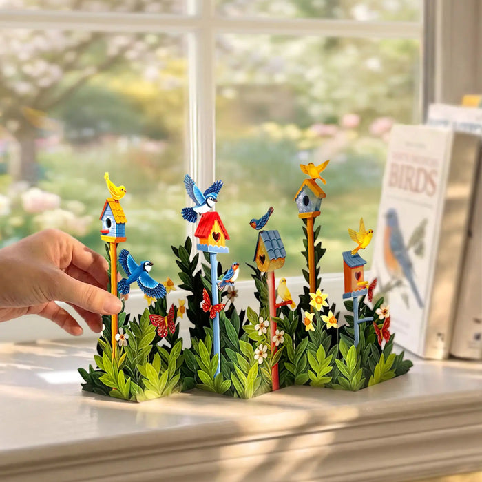 Mini Birdhouse Garden Accordion Scene w/ Note Card