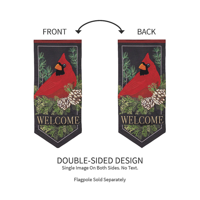 Cardinal and Evergreen Applique Long XL Garden Flag