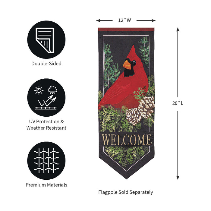 Cardinal and Evergreen Applique Long XL Garden Flag