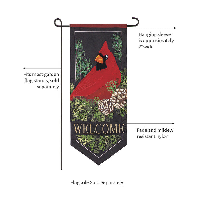 Cardinal and Evergreen Applique Long XL Garden Flag