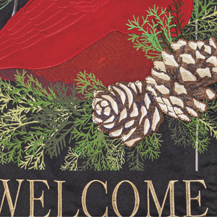 Cardinal and Evergreen Applique Long XL Garden Flag