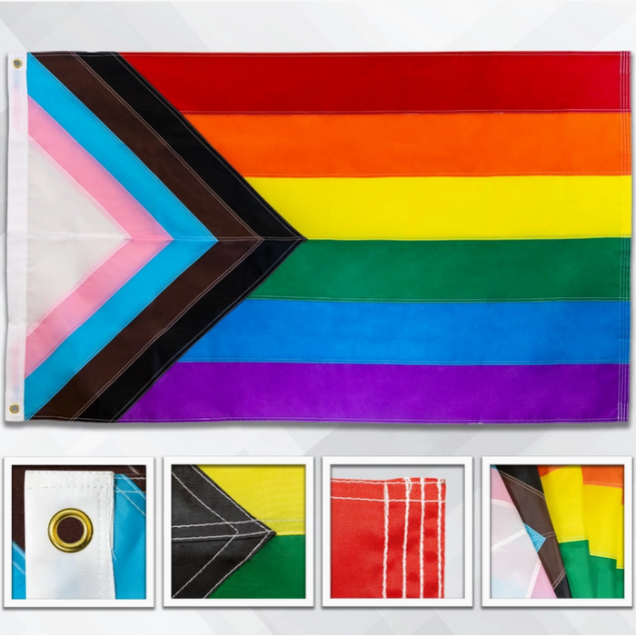 3x5' Progressive Pride Embroidered Polyester Flag