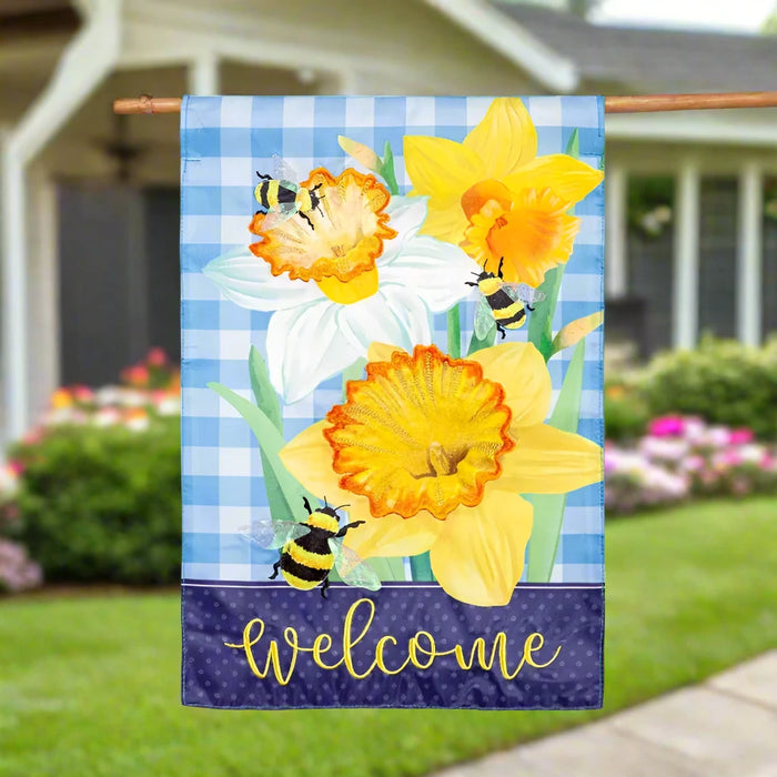 Daffodils & Bees Applique Banner Flag