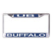 Metallic license plate frame with 'UB' and 'BUFFALO' text