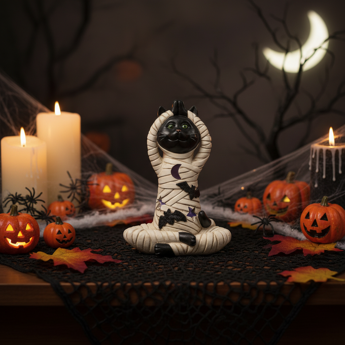 Yoga Mummy Cat Light Up Figurine - Relaxed Hands
