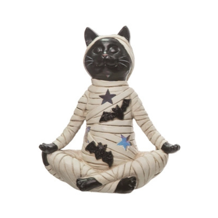 Yoga Mummy Cat Light Up Figurine - Relaxed Hands