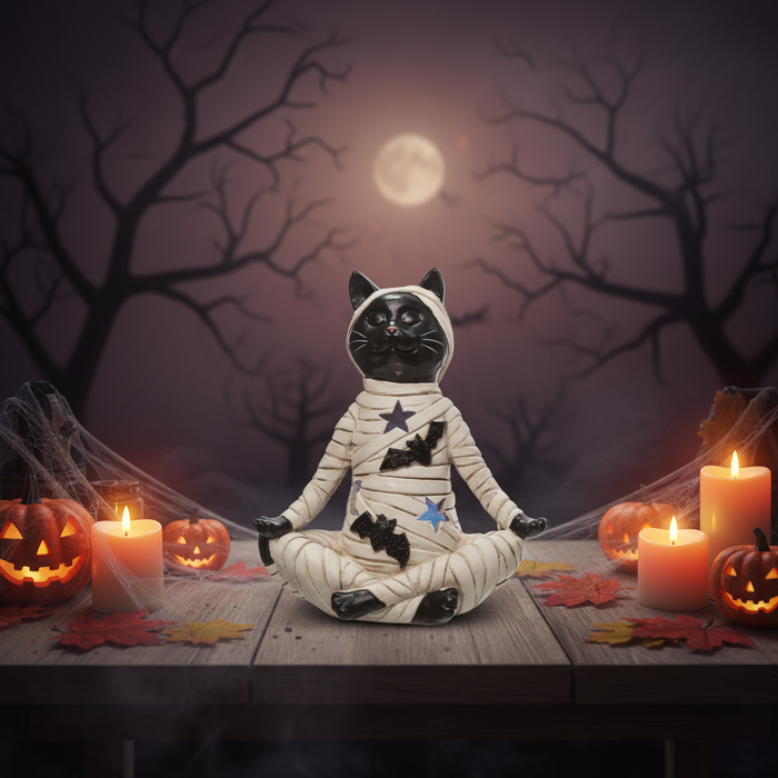 Yoga Mummy Cat Light Up Figurine - Relaxed Hands